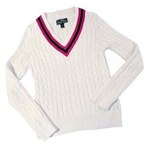 Vintage Ralph Lauren 100% Cotton V-Neck Cable Knit Sweater